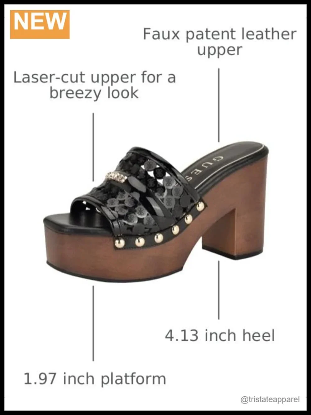Faux Patent Leather Laser-Cut Platform Heeled Sandals Slip-On 4.13